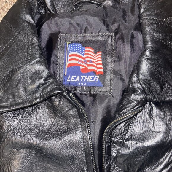 Men’s USA Leather Black Leather Jacket Size Large - Picture 5 of 6